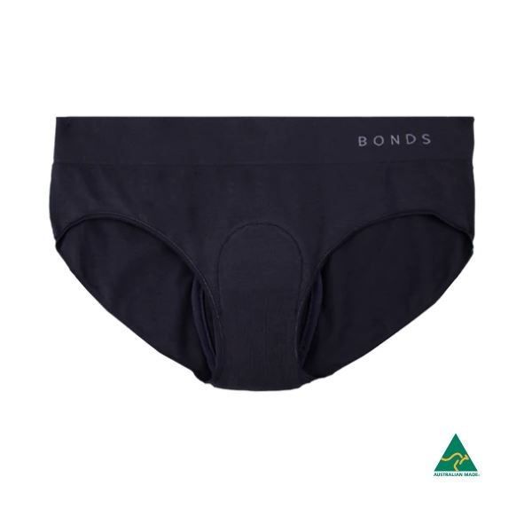 Womens Bonds Comfytails Midi Brief with Pad Size 14 Black 250m