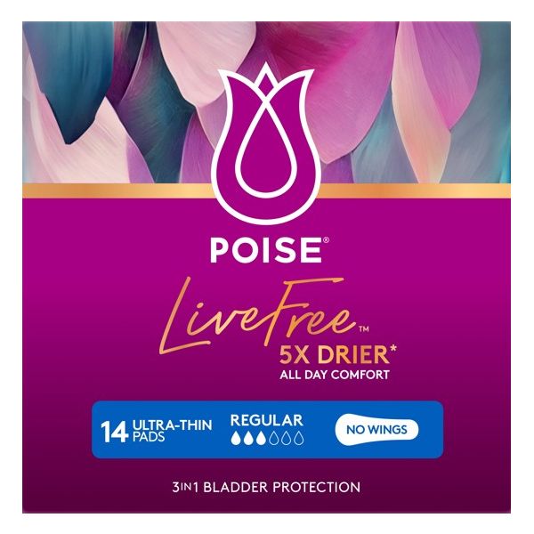 Poise Livefree Regular Pads No Wings 110ml Pk14