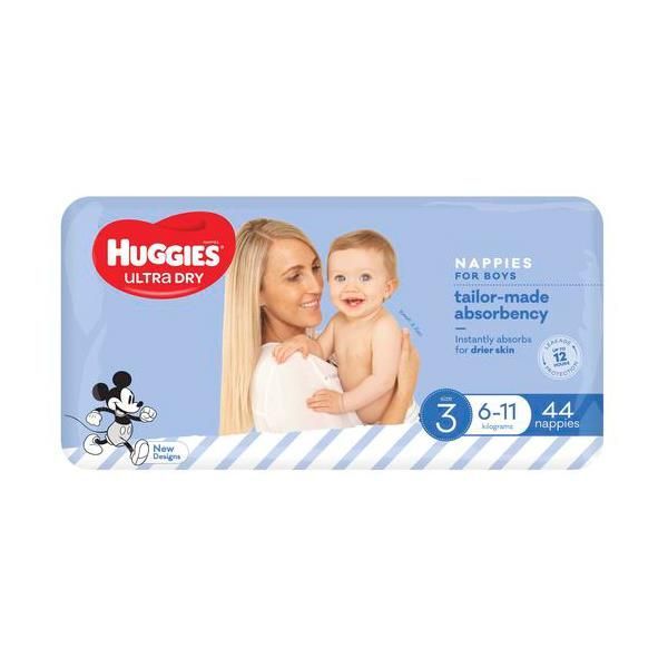 Huggies Ultra-Dry Nappies Crawler Boys Size 3 6-11Kg Pack 44