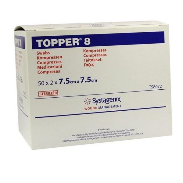 Topper Swab 8 Sterile Non Woven Gauze 7.5x7.5cm Pack 2