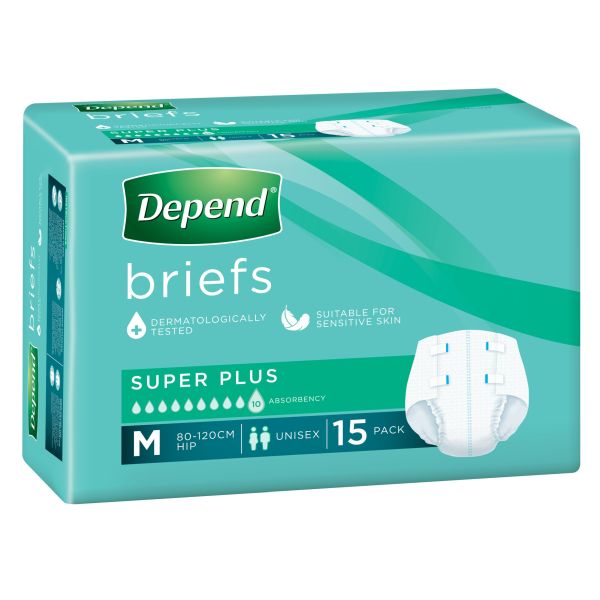 Depend Brief Super Plus Medium 2900mL 80-125cm Pk15