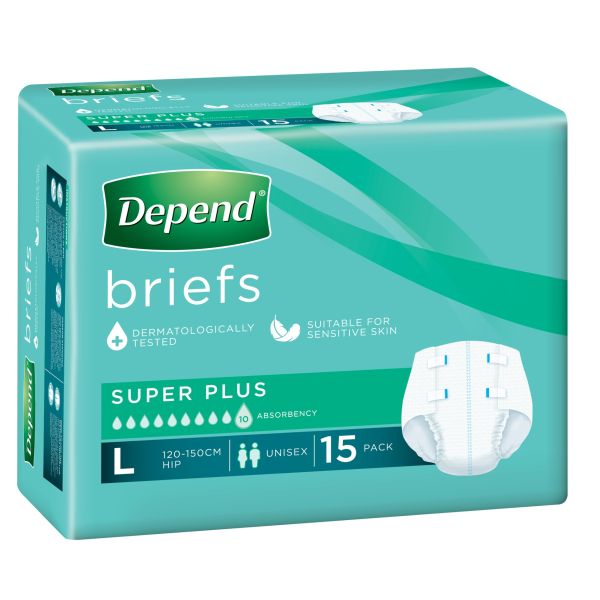 Depend Brief Super Plus Large 120-150cm 4300ml Pk15