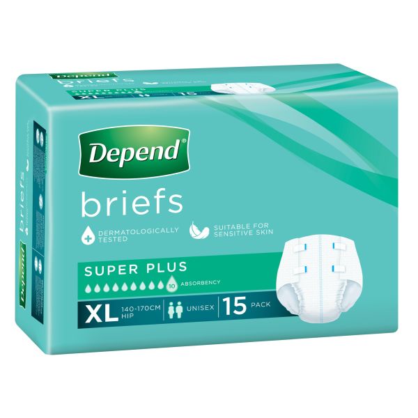 Depend Brief Super Plus Extra Large 140-170cm 4300ml Pk15
