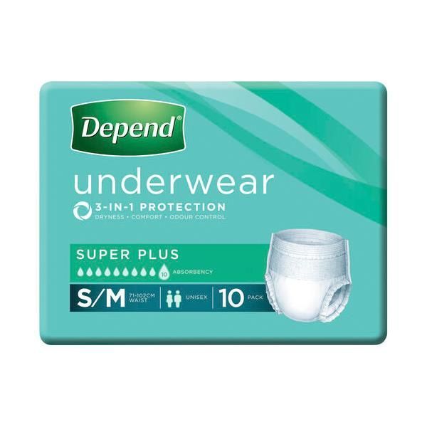Depend Super+ Unisex Underwear Small-Medium 71-102cm 1400ml Pack 10
