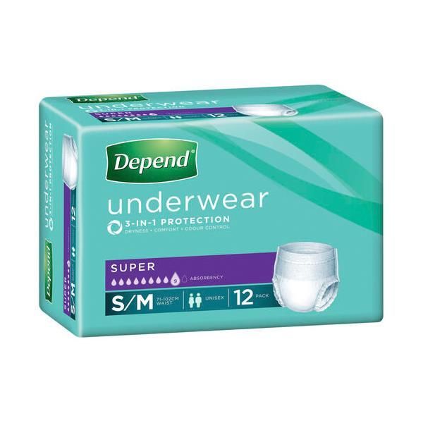 Depend underwear Super Unisex Sm/Med Pk12