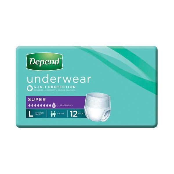Depend underwear Super Unisex Large Pk12
