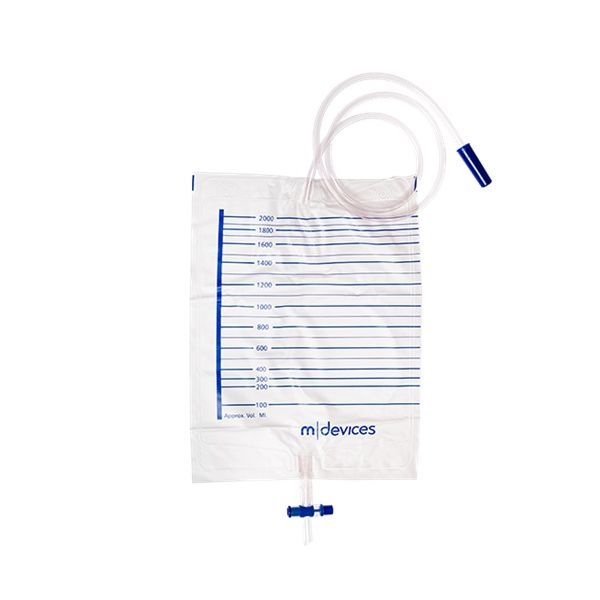 mDevices Urine Bag 2000mL T Tap Non Return Valve 110cm Tubing