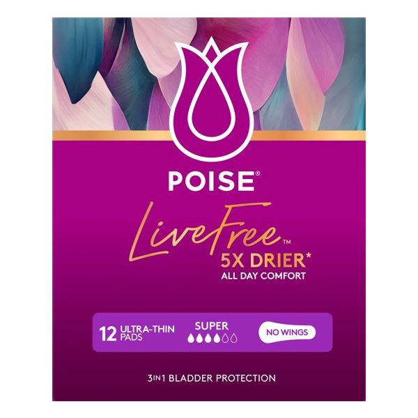 Poise Livefree Super Pads No Wings 150ml Pk 12