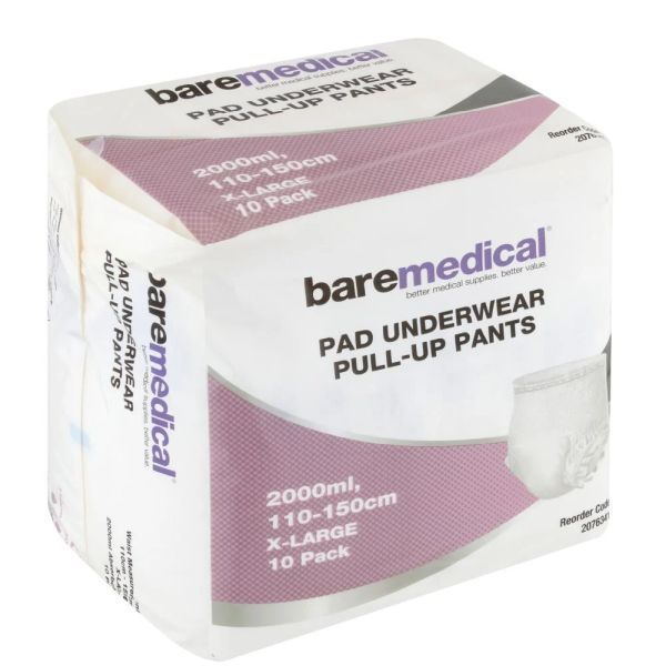 Bare Medical Underwear Pull Pant Extra Large 2000ml 100-150cm Pk10