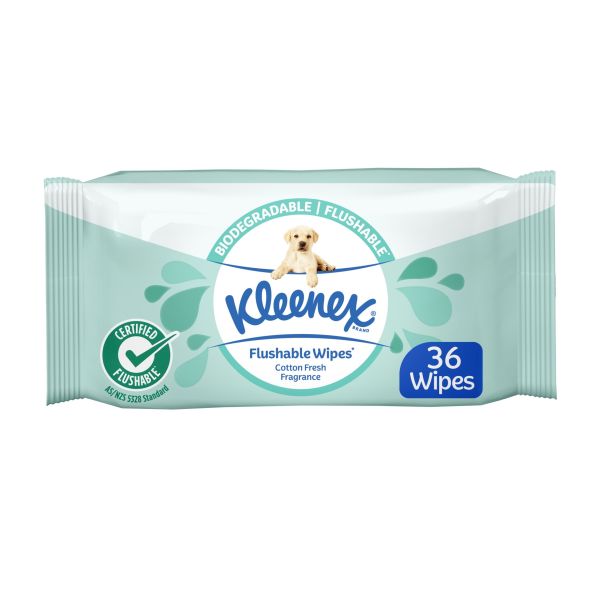 Kleenex Flushable Bath Fragranced Wipes 126x128mm Pack 36