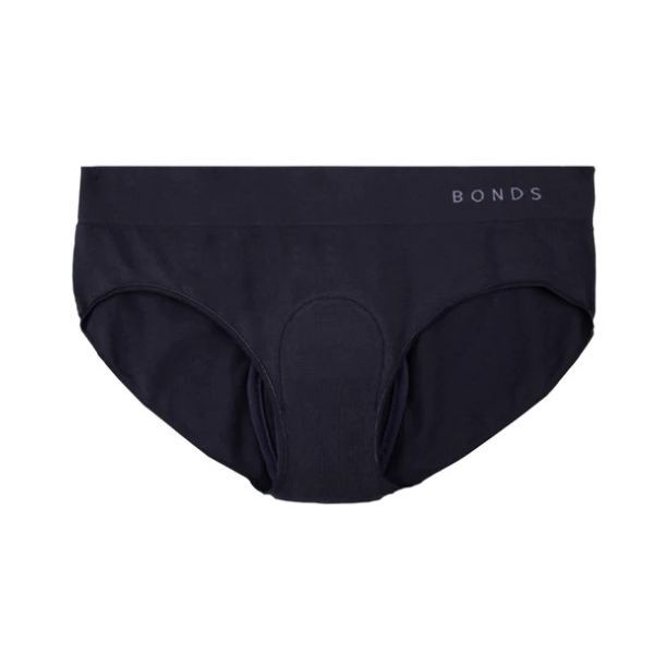 Womens Bonds Comfytails Midi Brief with Pad Size 10 100ml Black