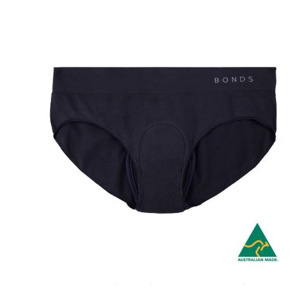 Women's Bonds Comfytails Side Seamfree Midi Brief with incontinence pad Size 18 Black 250ml