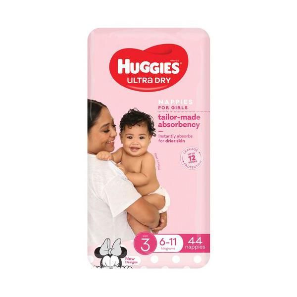 Huggies Ultra-Dry Nappies Crawler Girl Size 3 6-11Kg Packet 44