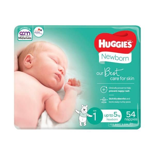 Huggies Ultimate Nappies Newborn size 1 Unisex Up To 5Kg Pack 54