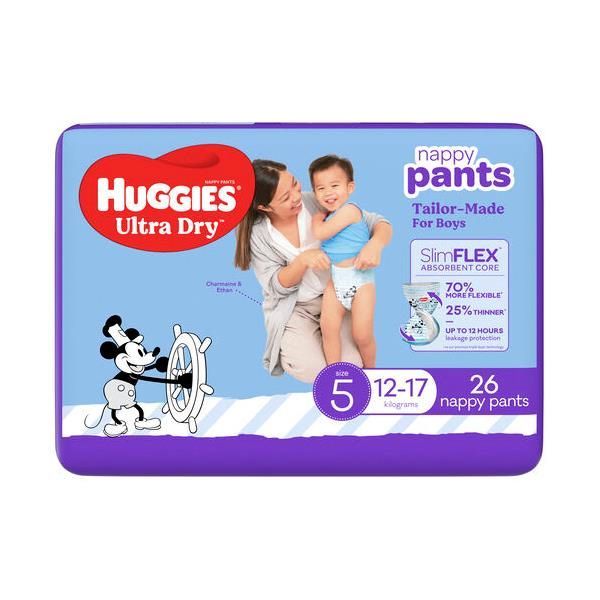 Huggies Ultra-Dry Nappy Pants Walker Boys 12-17Kg Pk26