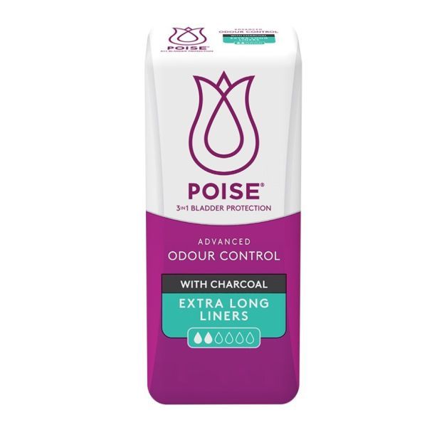 Poise Charcoal Extra Long Liner 70ml Pk20