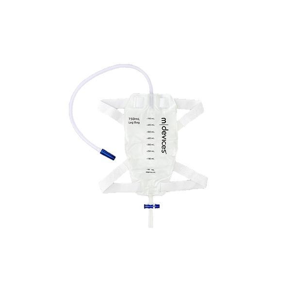 mDevices Leg Bag 750ml T Tap Non Return Valve 50cm Long Tube Silicone Lined Straps