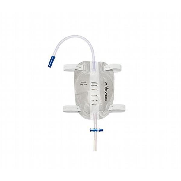 mDevices Leg Bag 350ml T Tap Non Return Valve 30cm Long Tube Elastic Straps Box 100