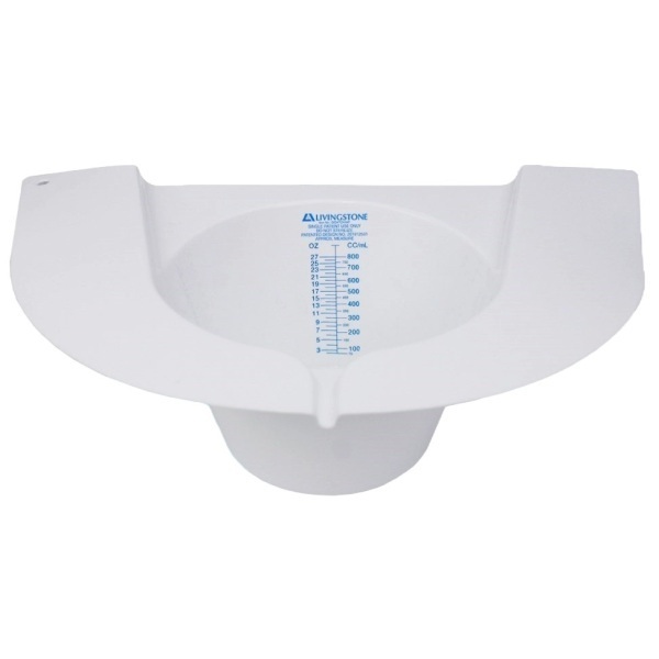 Livingstone Toilet Bowl Discharge Specimen Collector Witches Hat Graduated 800ml 32x21 x10.5cm White