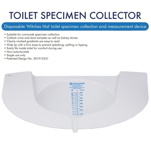 Livingstone Toilet Bowl Discharge Specimen Collector Witches Hat Graduated 800ml 32x21 x10.5cm White - Image 3
