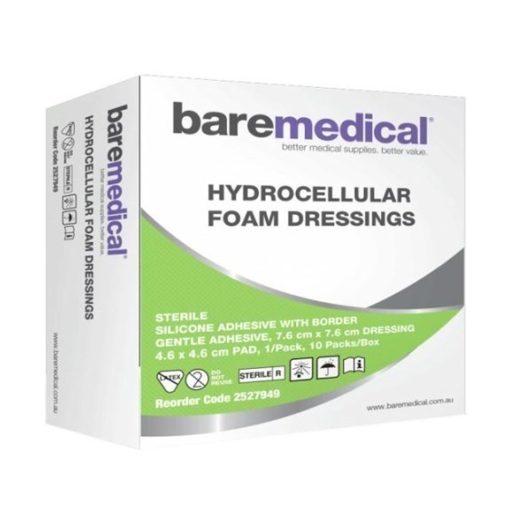 Bare Medical Hydrocellular Foam With Border 7.6x7.6cm Sterile Box 10 - Image 3