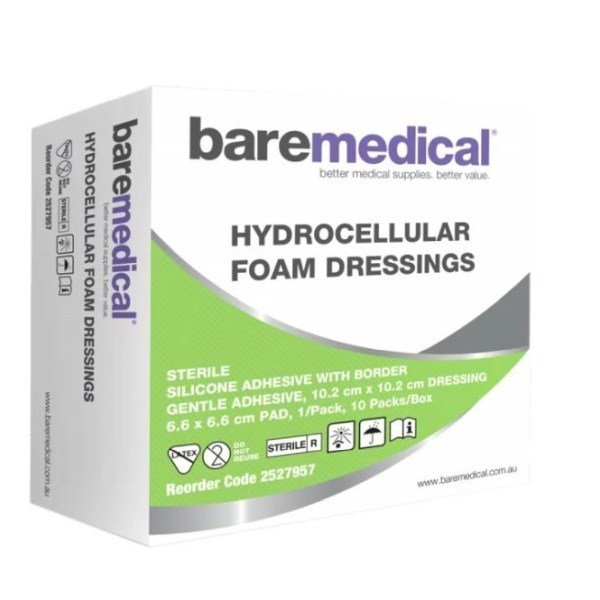 Bare Medical Hydrocellular Foam With Border 10.2x10.2cm Sterile Box 10