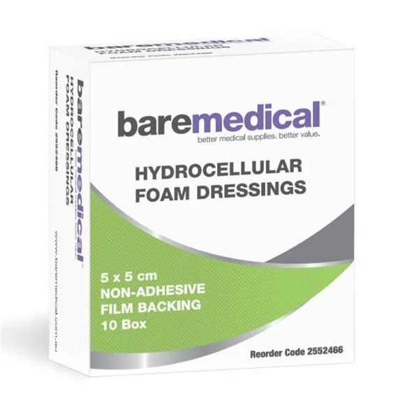 Bare Medical Hydrocellular Foam Non Adhesive 5x5cm Sterile Box 10