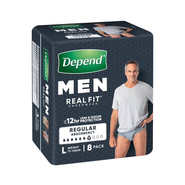 Depend Real Fit underwear Mens Large 97-127cm Pk8