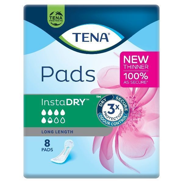 Tena Pads InstaDry Long Length Pk8