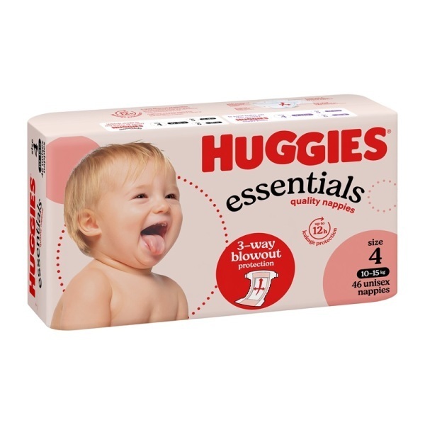 Huggies Nappies Essential Toddler Size 4 10-15Kg Pk 46