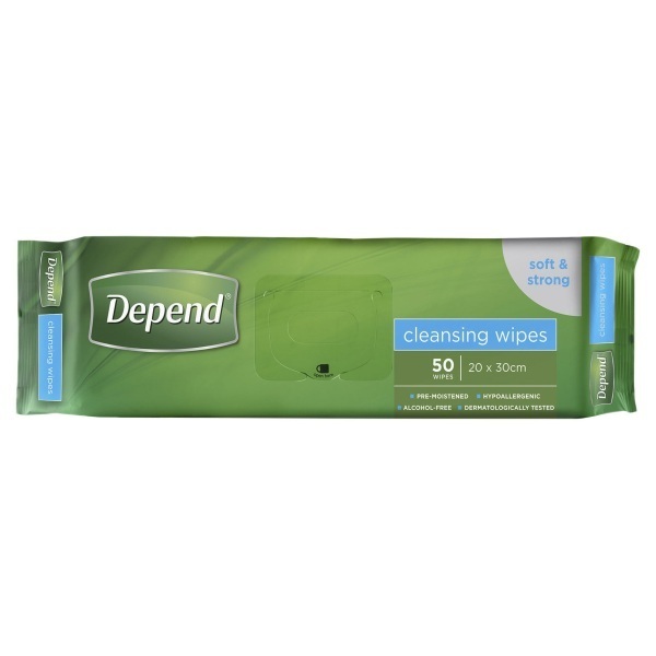 Depend Cleansing Wipes 20x30cm Pk50