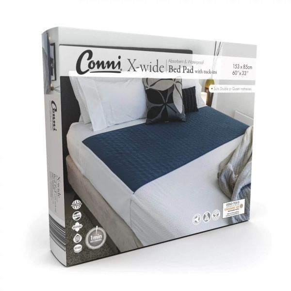Conni Extra Wide Waterproof Bed Pad with Tuckins 153x85cm Teal Blue