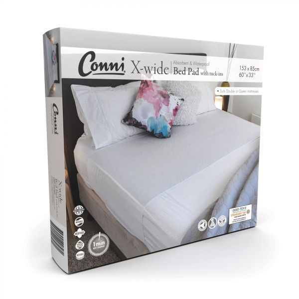 Conni Extra Wide Waterproof Bed Pad with Tuckins 153x85cm White