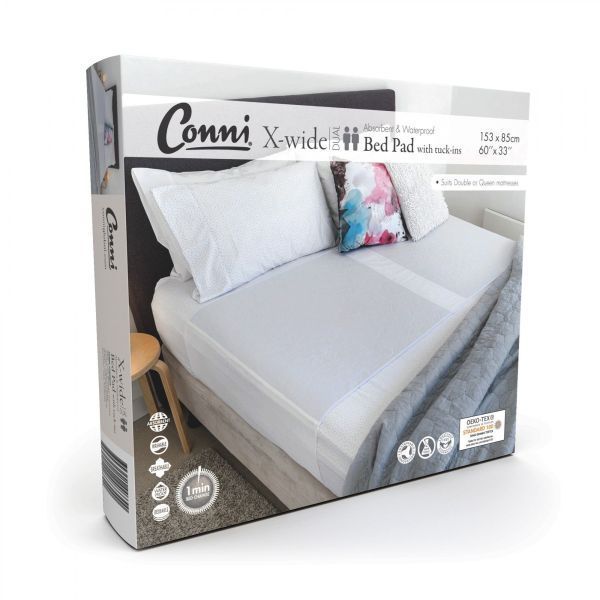 Conni Dual Extra Wide Waterproof Bed Pad with Tuckins 153x85cm White