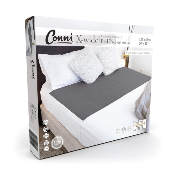 Conni X-wide Bed Pad with Tuck-ins Charcoal 153cm x 85cm