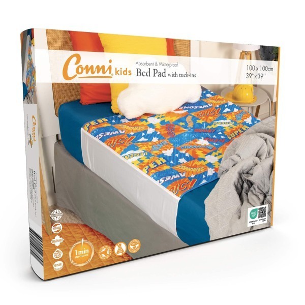 Conni Kids Bed Pad with Tuck-Ins 100cm x 100cm Hero Print