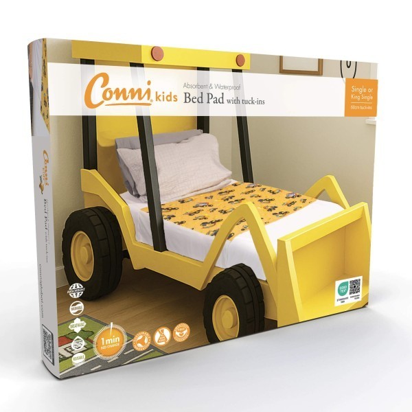 Conni Kids Bed Pad with Tuck-Ins 100cm x 100cm Truck Print