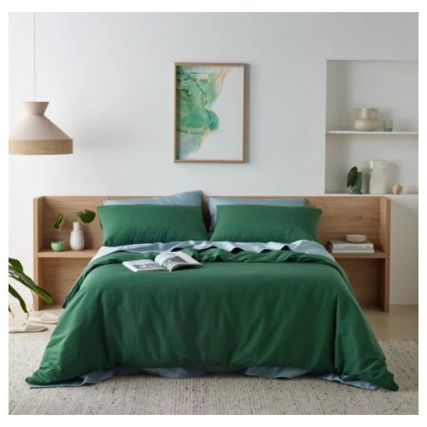 Staydry Water Resistant Quilt Cover Set Olive Queen Bed