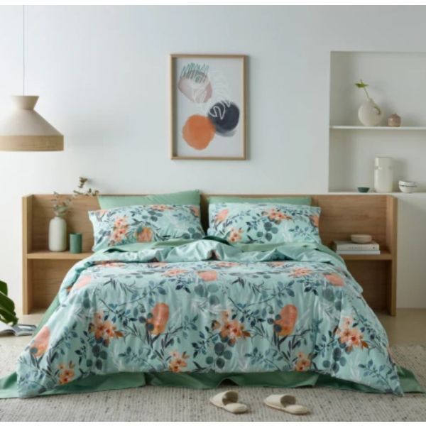 Staydry Native Blue Water Resistant Quilt Cover Set King Single Bed