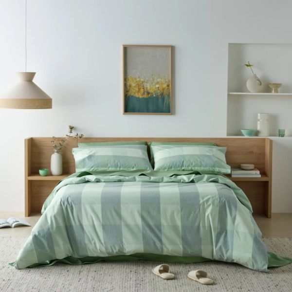 Staydry Waterproof Quilt Cover Set Sage Check Double Bed