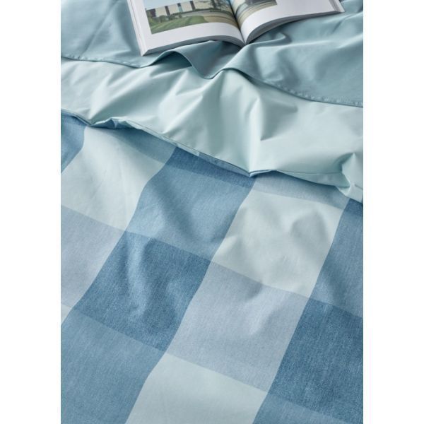 Staydry Waterproof Quilt Cover Set Blue Check Single Bed