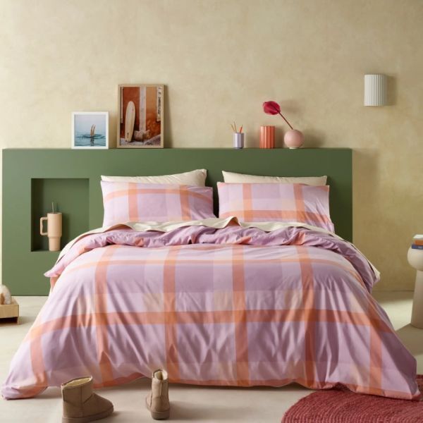 Staydry Lilac Blush Check Quilt Cover Set Double Bed