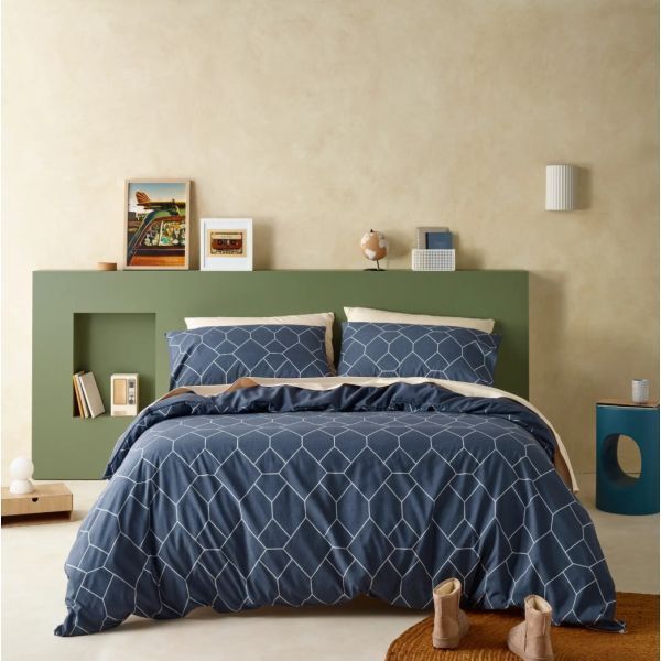 Staydry Geo Denim Quilt Cover Set Queen Bed