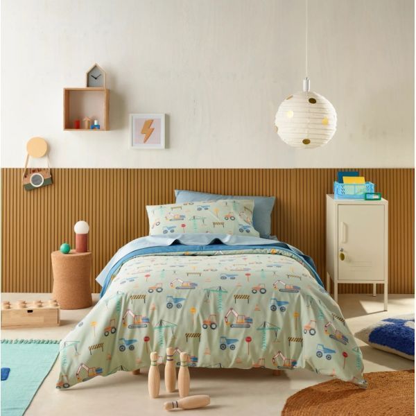 Staydry Construction Quilt Cover Set Single Bed