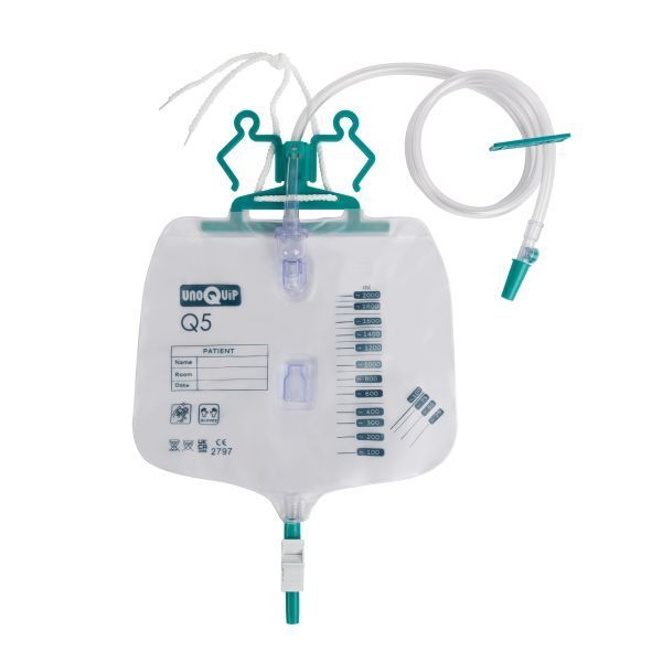 Unoquip Q5 Drainage Bag with Hanger Sterile 110cm Tube 2000ml Box 10 by Unoquip in Leg_Bag >1300ml