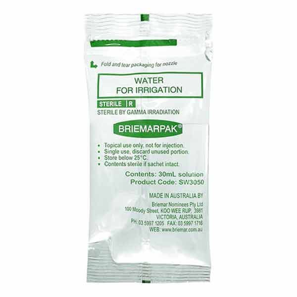 Water For Irrigation 30ml Sachet Box 75 by Livingstone in Solutions
