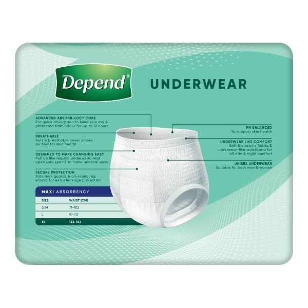 Depend Expert Care Maxi Unisex Underwear Size Extra Large 2700ml 112cm - 162cm Pack 10 - Image 2