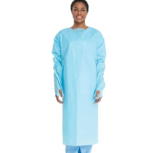 Impervious Thumbs-Up Film Gown with Thumbhooks Blue Regular Pack of 15 by Halyard in Apron