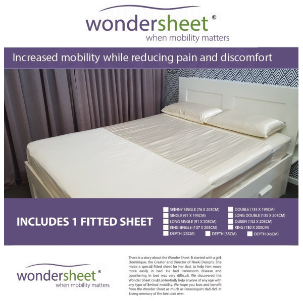 Wondersheet Long Single Fitted Sheet 91cm x 203cm Cream 35cm Depth by Wondersheet in Other Slide Sheets