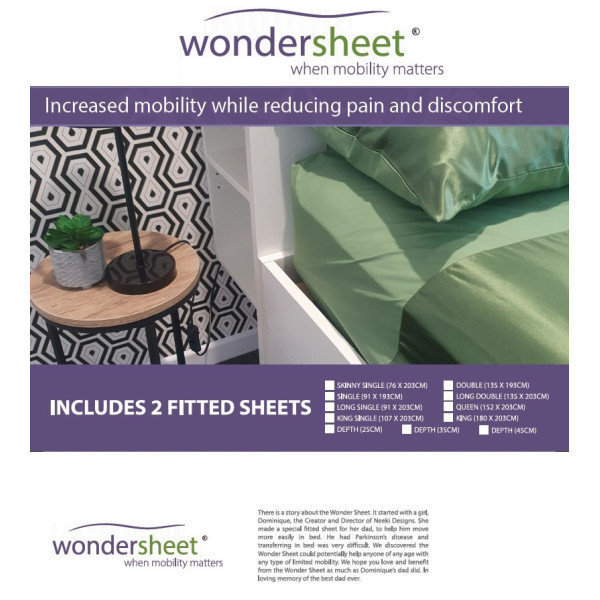Wondersheet King Single Fitted Sheets 107cm x 203cm Green 45cm Depth (2) by Wondersheet in Other Slide Sheets